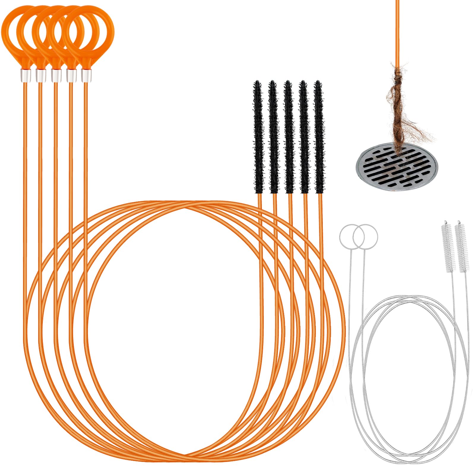 Photo 1 of 50 Inch Drain Snake Hair Drain Clog Remover, Anti-Break Steel Drain Snake Drain Hair Removal Tool, Plumbing Snake Drain Cleaner Tool–7 Pack for Bathroom, Shower, Kitchen Sink, Bathtub
