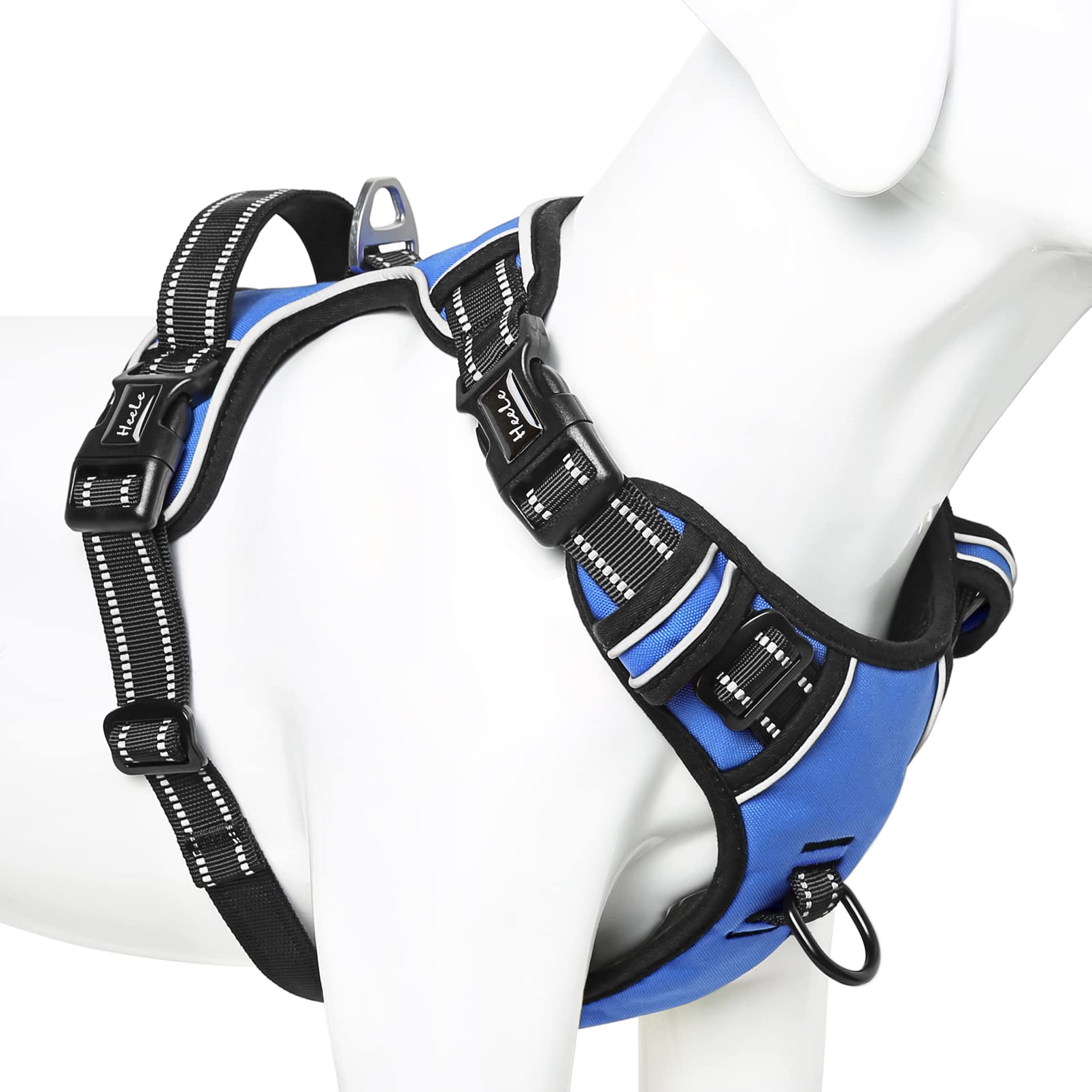 HEELE Dog Harness No Pull Large Release on Neck Reflective Adjustable Dog Harness with Front Back 2 Leash Attachments and Soft Padded Control Handle for Dogs Walking Training, Blue, L — image 1