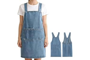 CCJHLYX Adult Jour Apron, Lightweight Cotton Apron with Front Pocket, Denim Cross Back Aprons, Durable & Stain-Resistant