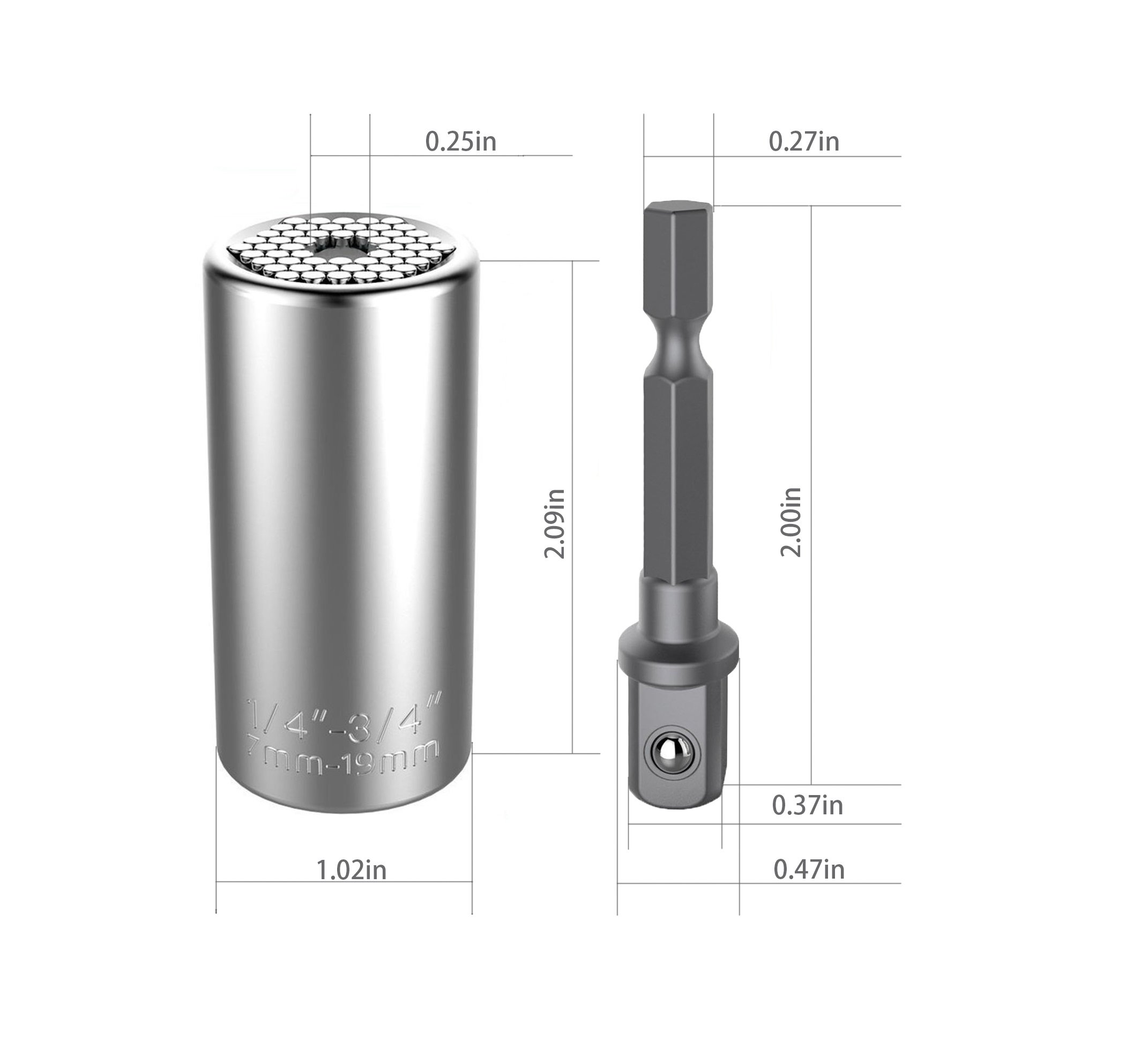 Elivern Universal Socket Set 7-19mm(1/4-3/4 inch),Universal Socket Wrench Adapter Fool Sleeve Piece,Professional Repair Tools(Silver)