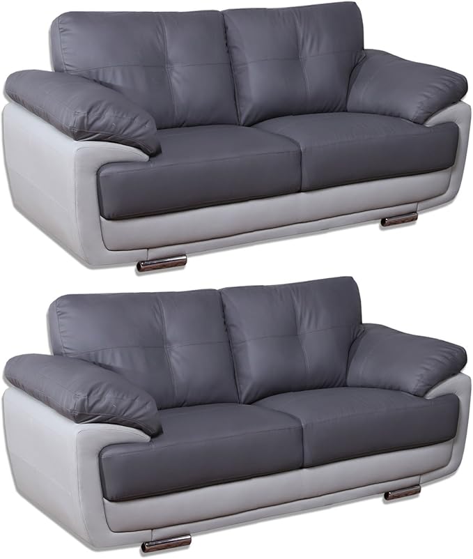 Mansfield Two Tone Grey Leather Sofas (All combinations available) (2+2