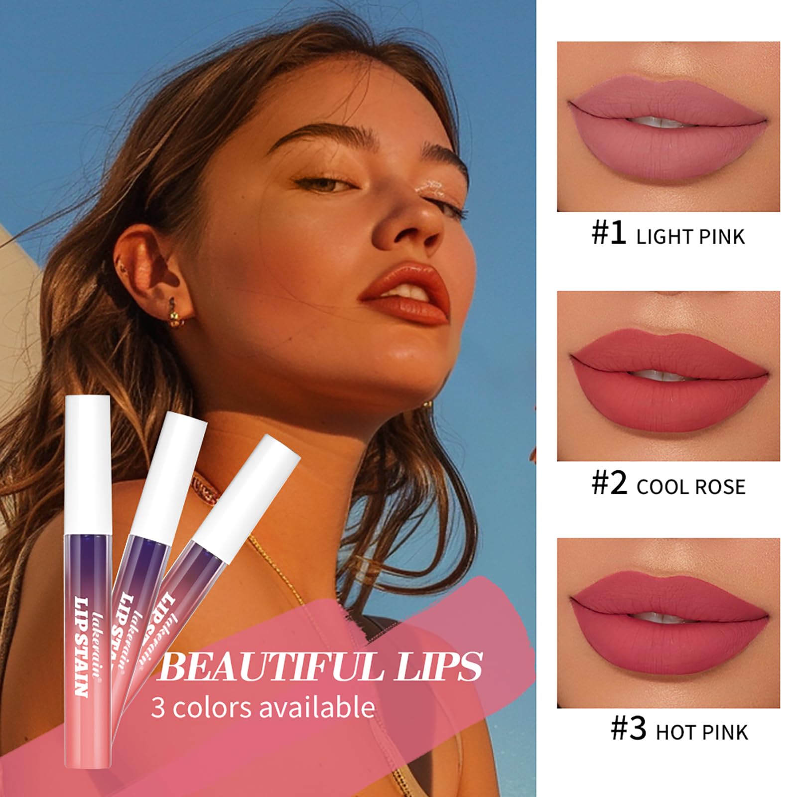 BANGFENG 3Pcs Peel-Off Lip Tint Set - Tattoo Lip Stain Kit in 3 Vibrant Colors, Long-Lasting Matte Finish, Moisturizing Peel-Off Lip Mask, Waterproof & Smudge-Proof, 24H Color Hold (3PCS, 3)