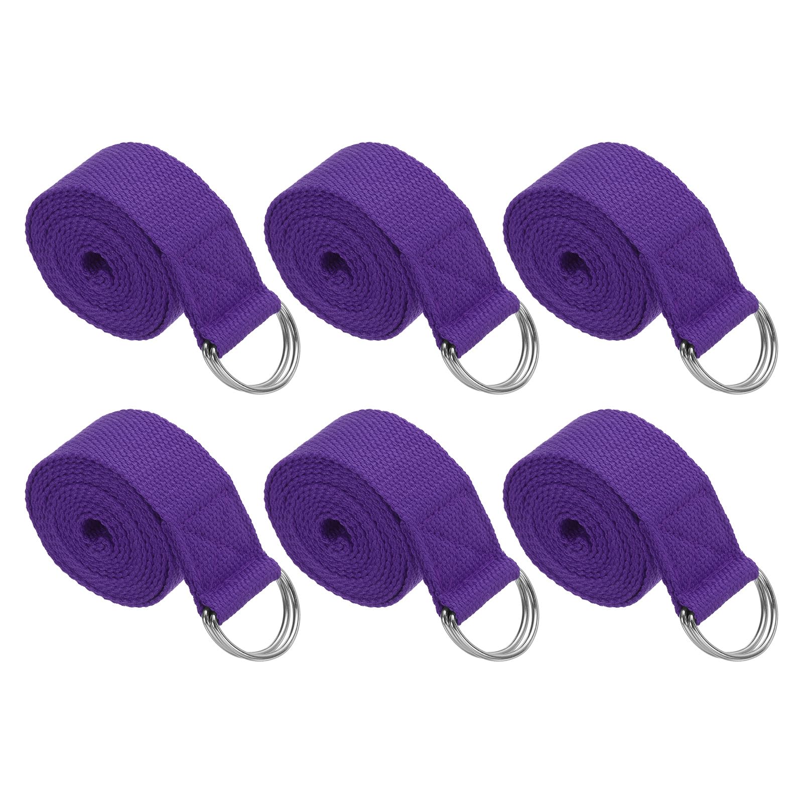 PATIKIL Yoga Strap for Stretching 6 Feet, 6Pcs Cotton Yoga Belt with Adjustable Metal D-Ring Buckle Stretch Bands for Fitness Pilates, Dark Purple