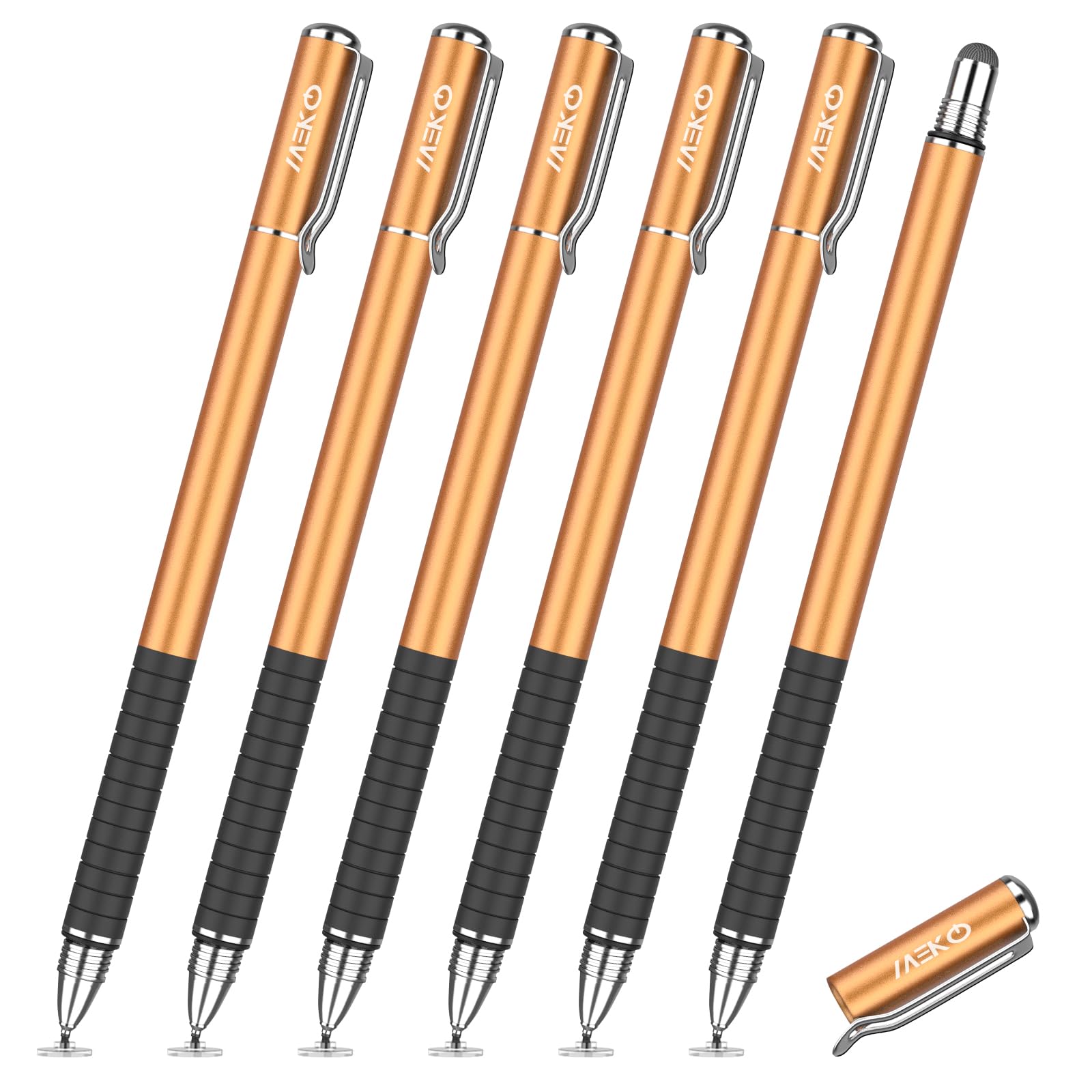 MEKO 6 Pcs Stylus Pen for Touchscreen, 2-in-1 High Sensitivity & Precision Stylus Pen for ipad iPhone Android Smartphone Skylight and Tablets, Compatible with All Touch Screen Devices(Gold)