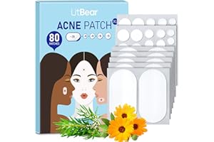 LitBear Large Acne Pimple Patches, 5 Sizes 80 Patches for Large Breakouts, Acne Patches for Face, Chin or Body, Acne Spot Patch with Tea Tree & Calendula Oil, Hydrocolloid Bandages for Acne Skin