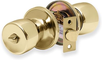 XFORT Tulip Privacy Knob Set Polished Brass Keyless Door Knob Privacy Lock