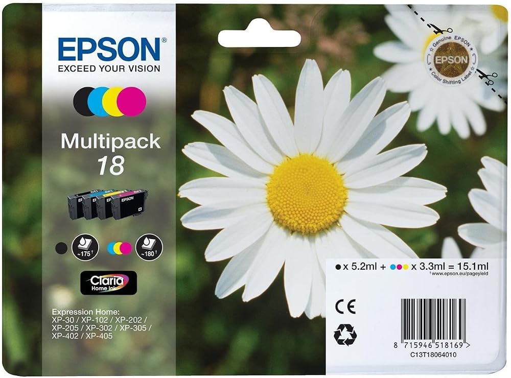 Epson 18 Daisy Genuine Ink Cartridge Pack 4 Colours Claria Home