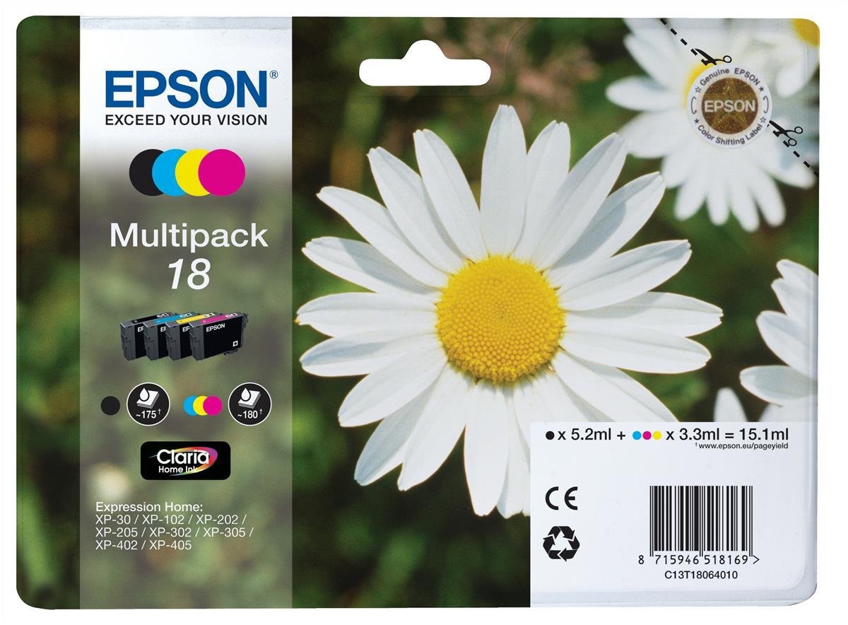 Epson 18 Daisy Genuine Multipack, 4-colours Ink Cartridges, Claria Home Ink — image 1