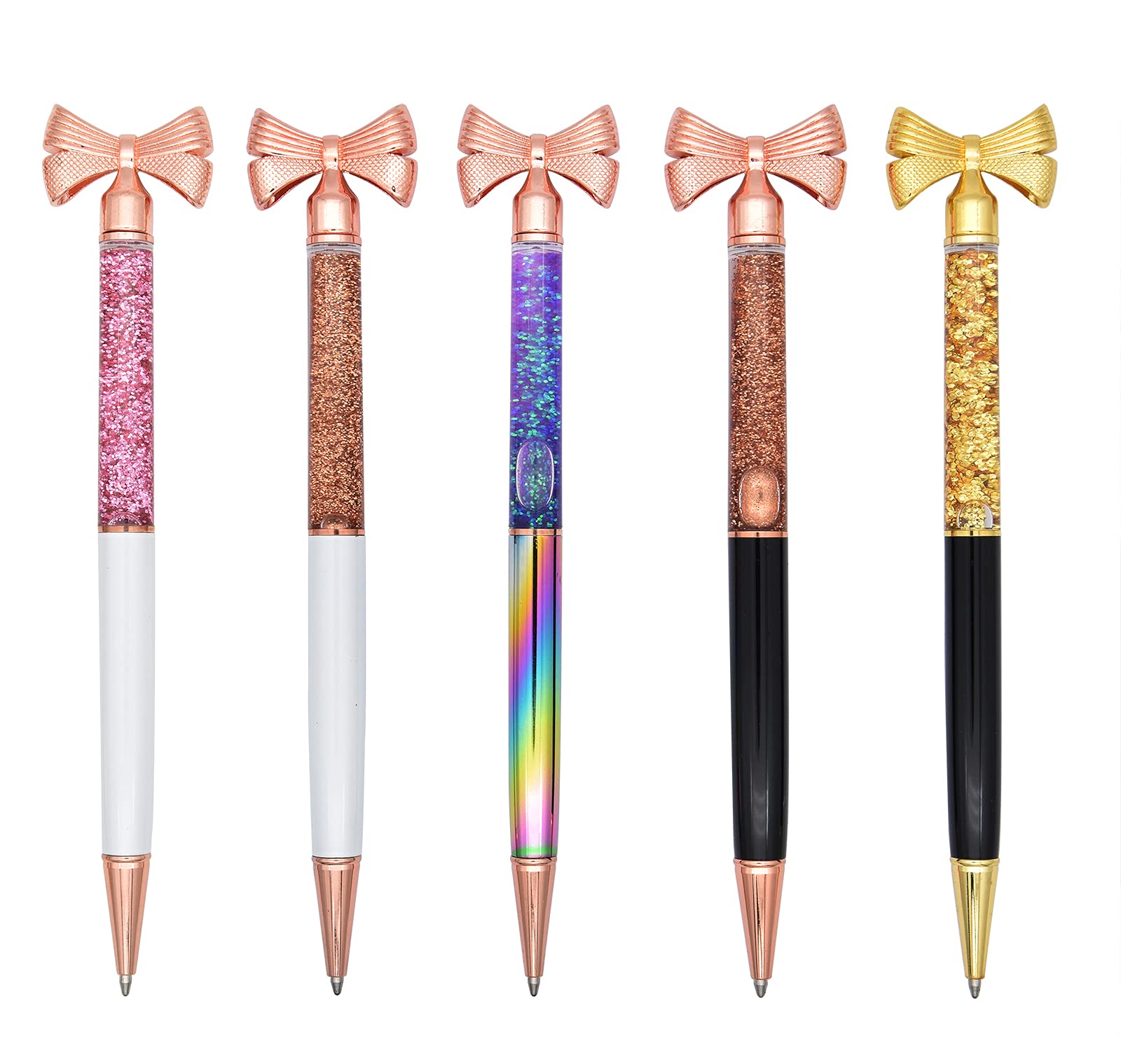 Gullor 5 Pack Metal Small bow Ballpoint Pens Bling Bow Ballpoint Gift with Black Ink, Multicolor B