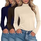 Velvelhall 3 Pack Women's Cotton Turtleneck Tops Long Sleeve Shirts Stretch Undershirt Casual Basic Fall Winter Clothes