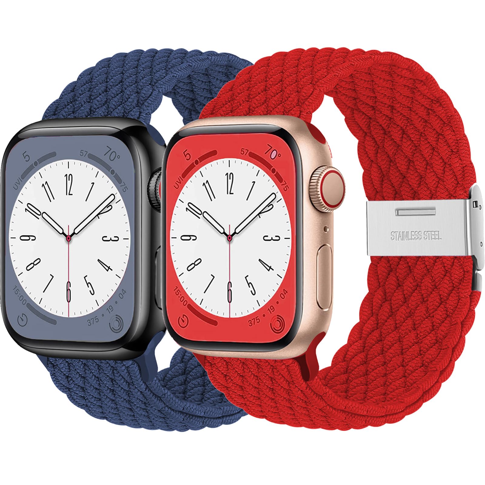 2Pcs Stretchy Braided Strap For Apple Watch Straps 40mm 44mm 41mm 45mm 49mm 38mm 42mm 46mm Men Women,Sport Elastic Solo Loop Bracelet Band for iWatch Series 10 9 8 7 6 5 4 3 2 1 Se Ultra