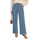 GRAPENT Corduroy Wide Leg Pants Woman High Waisted Fall Business Casual Elastic Waist Loose Trendy Trousers with Pockets