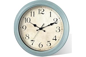 HYLANDA Wall Clock, 14 Inch Wall Clocks Battery Operated, Kitchen Teal Clocks Silent Non Ticking, Aqua Vintage Clock Decorative for Living Room, Home, Office, School(14")