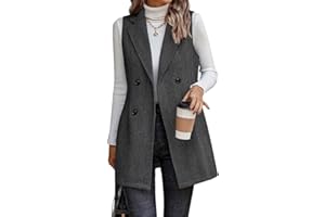 IDEALSANXUN Long Vest for Women Sleeveless Tweed Blazer Fall Jackets Cardigan Outerwear