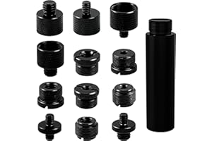 13Pcs Black Microphone Stand Adapter with Screws & Extension Tube, Mic Stand to 3/8 and 3/8 to, To 1/4 Male and 1/4, Micropho