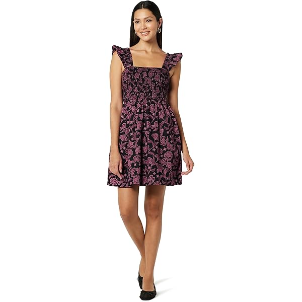 CeCe Women's Flutter Sleeve Smocked Waist Midi Dress, Rich Black at Amazon  Women's Clothing store