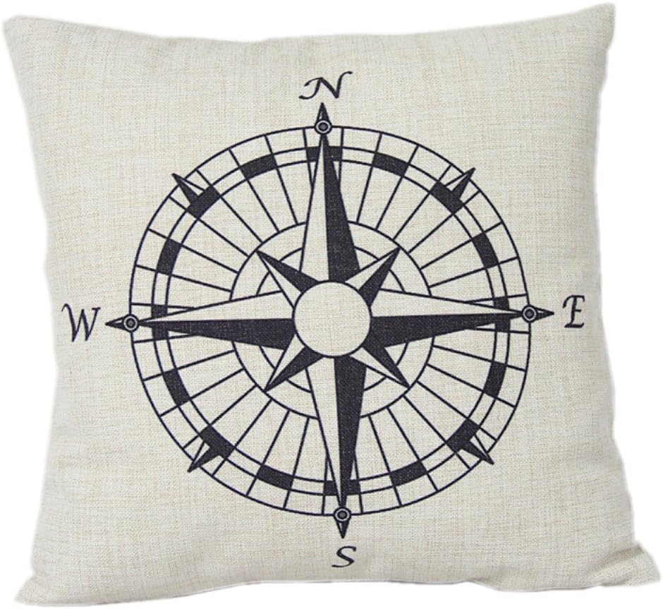 Nalmatoionme Special Cotton Linen Nautical Compass Pillow Cover Cushion Cover Home Office Decoration