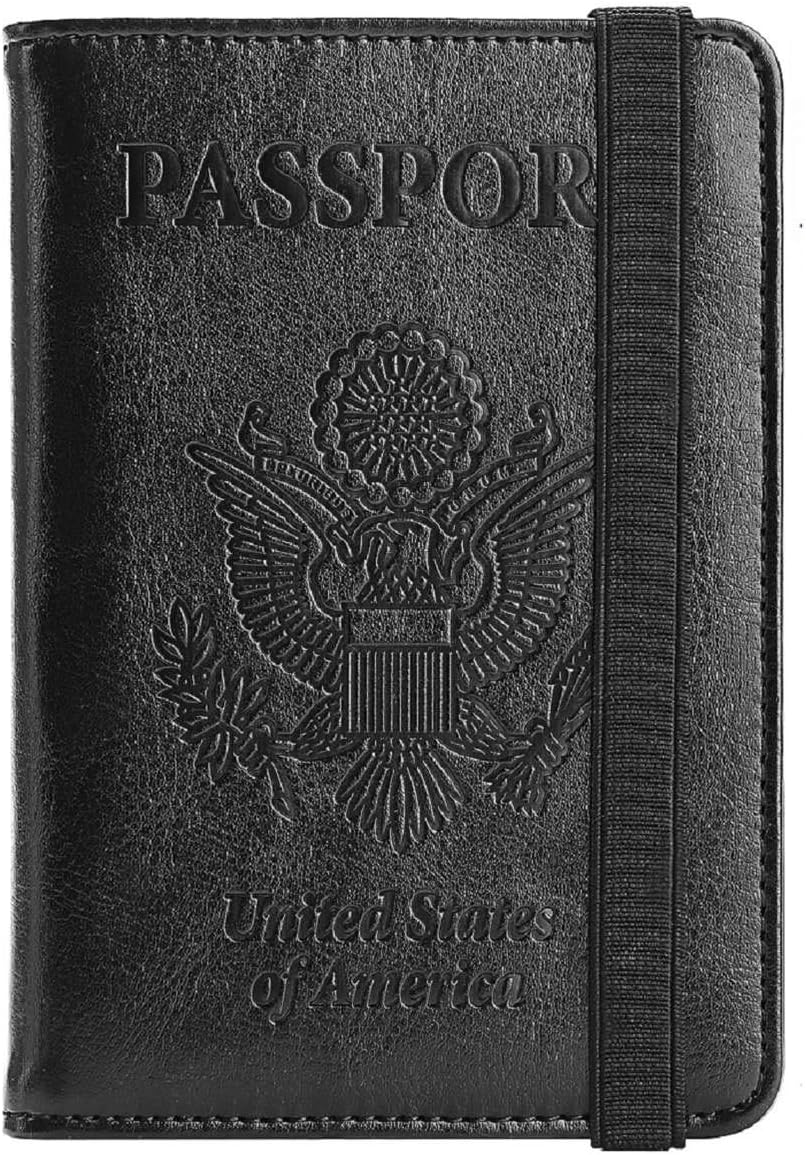 Passport Holder, DESERTI BRANDS RFID Blocking passport Cover Wallet for women men Leather Card Case Travel Document Organizer - Black