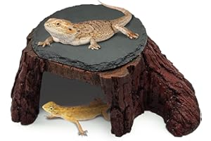 GXSDJ Bearded Dragon Basking Platform,Reptile Hide Cave with Heat Storage Slate Stone,Leopard Gecko Basking Rock Climing Decor for Turtle,Ball Pythons,Lizard,Snake, 11×7×3.5 inch