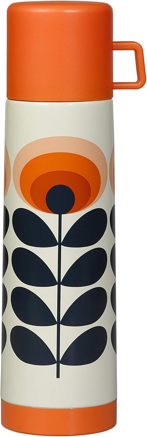 Orla Kiely 70's Oval Flower Flask Stainless Steel Orange Triple