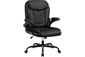 Guessky Office Chair,Executive Leather Chair Home Office Desk Chair with Adjustable Flip-Up Armrest Mid Back Lumbar Support Swivel Task Chair with Rocking Function (Black)