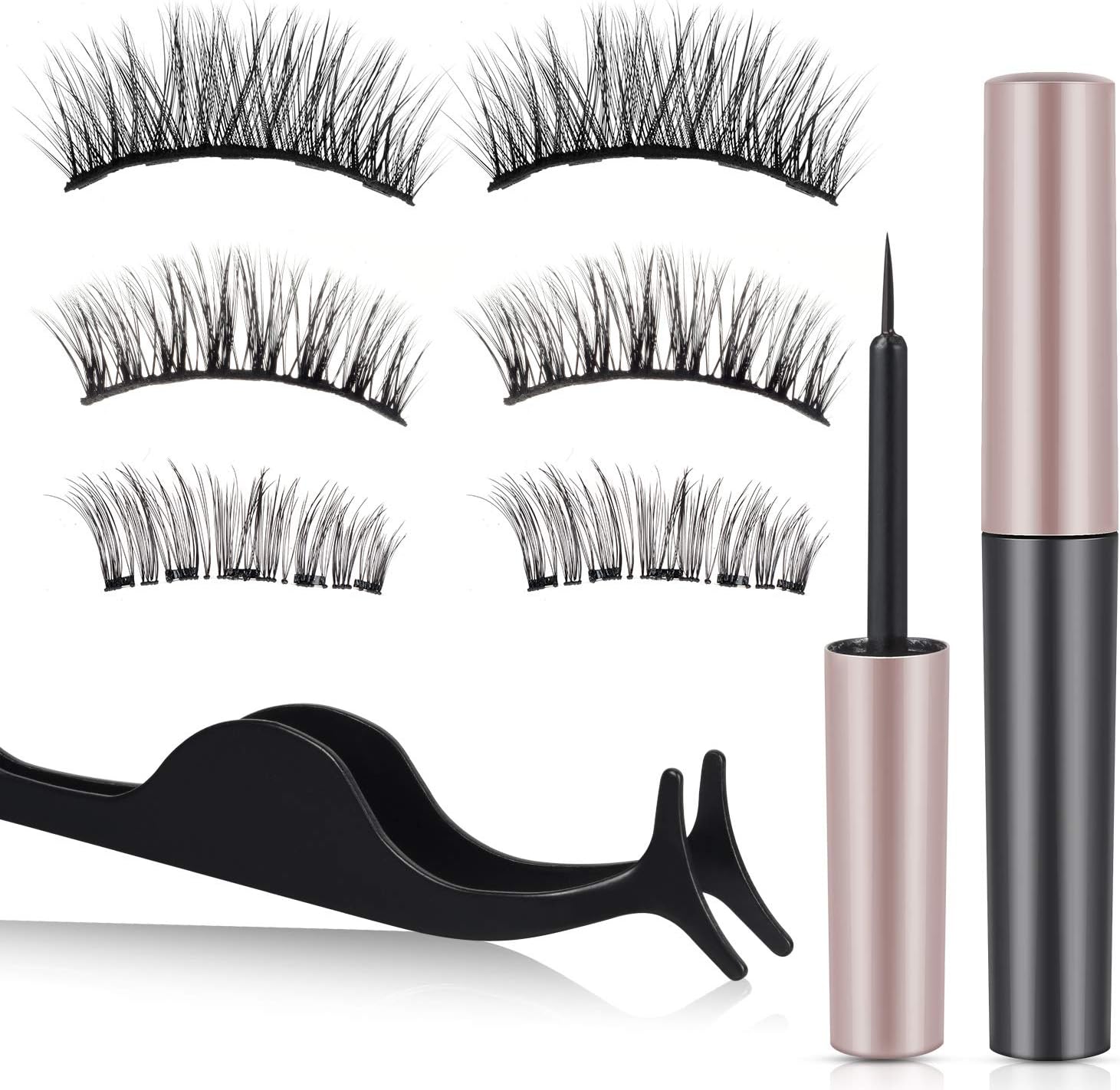 Magnetic Eyelashes with Eyeliner, Furnishop Magnetic Eyeliner and Lashes, 3D Waterproof Liquid Magnetic Eyelashes Kit with 2 Pair Reusable Lashes,Mirror and Tweezers Inside (Black)