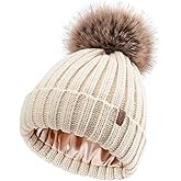 FURTALK Toddler Beanie Satin Lined Baby Boys Girls Winter Hats Pom Pom Beanies for Kids