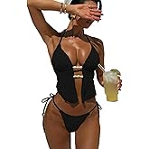QJQ Women's 2 Piece Halter Bikini Sets Textured Backless Thong Swimsuit Triangle Tankini Cute Cheerky Bathing Suits 2026