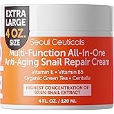 SeoulCeuticals Large 4oz 97.5% Snail Mucin Moisturizer Cream Korean Skin Care Day & Night Snail Repair for Face - K Beauty Anti Aging Facial Skincare