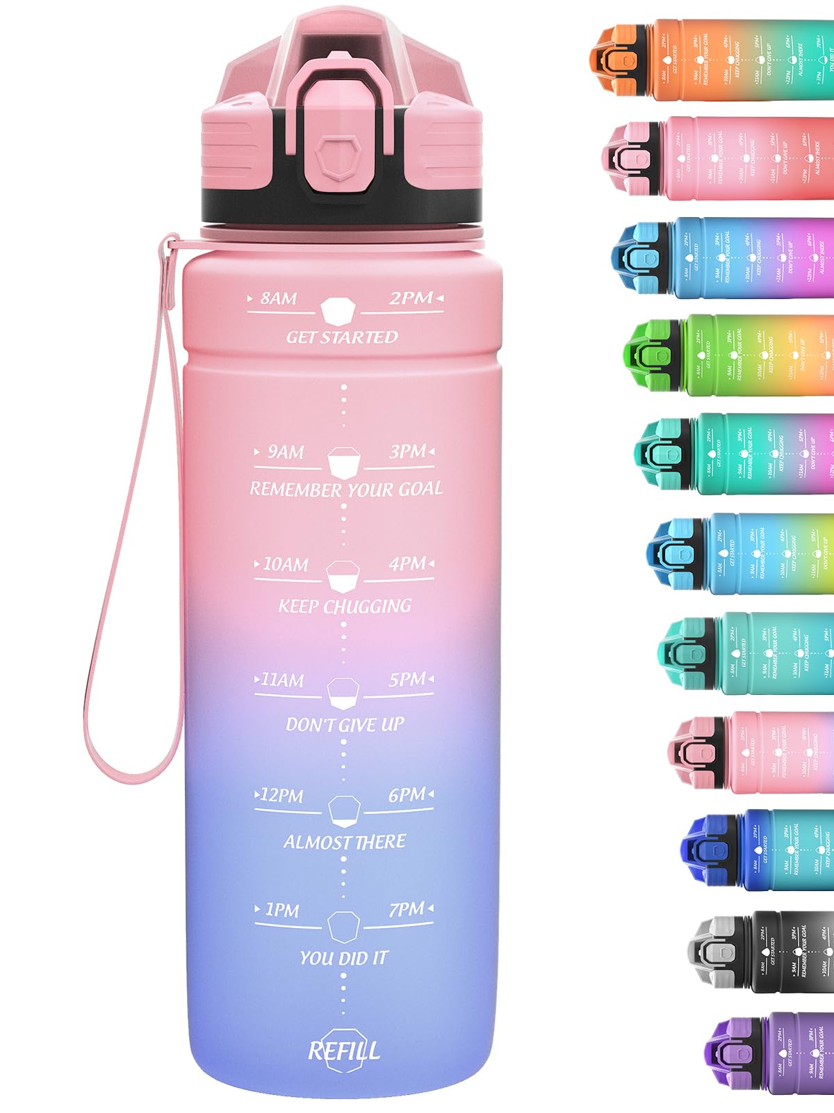 Niggeey 500ml & 700ml & 1000ml Motivational Water Bottle with Time Marker, Sports Water Bottles, Leak Proof BPA Free Tritan Drink Bottle for Kids, Men, Women, Running, Cycling, School, Gym and Sport