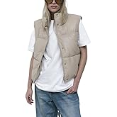 Ailoqing Womens Faux Leather Puffer Vest Zip Up Sleeveless Winter Cropped Jacket