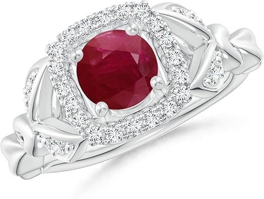 Amazon Com Anillo Inspirado En La Naturaleza Diseno De Halo De Rubi Con Hojas 0 236 In De Rubi Jewelry