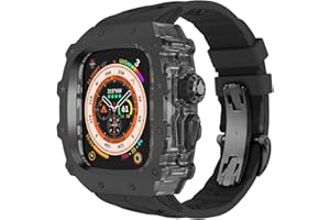 HUALIMEI Luxury Apple Watch Ultra 2 Case 316L Stainless Steel with Fluoroelastomer Band, Men's Protective iWatch Ultra 49mm Cover, Not Yellowing Clear Case 49mm for Apple Watch Ultra 2/ Ultra (49mm, Black)