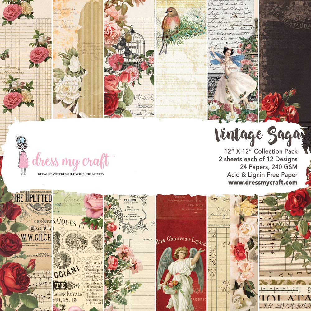DRESS MY CRAFT/CRAFTER'S 3PL PAPR PD12 VINTG, Vintage Saga, 12 Designs/2 Each, One Size