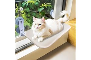 Cat Window Perch Seat Hammock, Foldable Hammock with 4 Strong Suction Cups, Easy to Assemble and Cat Wand,Cream