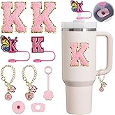 XIANGYUAN 9pcs Cup Accessories Set,Straw Cover Cap for Stanley 30oz,40oz,Sticker for Stanley Decorations,Initial Letter Charm Personalized(Letter K)