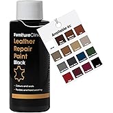 Furniture Clinic Leather Repair Paint | 2-in-1 Seal and Color | Use on Scratches, Tears, and Holes in Car Seats, Furniture | Quick and Easy Leather Repair Kit for Furniture (Black, 50ml / 1.7oz)