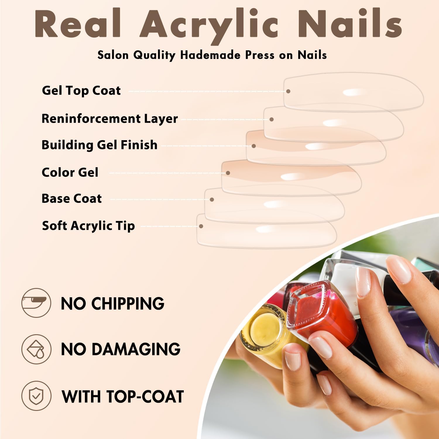 Fall Nails KQueenest Medium Long Press On Nails Coffin Nails Press Ons Gloss Brown Dark Color Long Fake Nails For Women Thick Gel Square Tip Nails Acrylic False Nails Set, 24 Pcs - Image 6