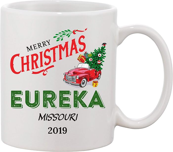 2019 Merry Christmas Mug Eureka Missouri State - Bringing Home The Tree, Vintage Red Truck With Christmas Tree - Funny Christmas Coffee Mug 11 Oz Gifts For Home, Family