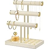 3 Tier Bracelet Holder Display - Detachable T Bar Beige Velvet Bracelet Holder, Jewelry Holder Organizer for Bracelet, Necklace, Earrings, Rings