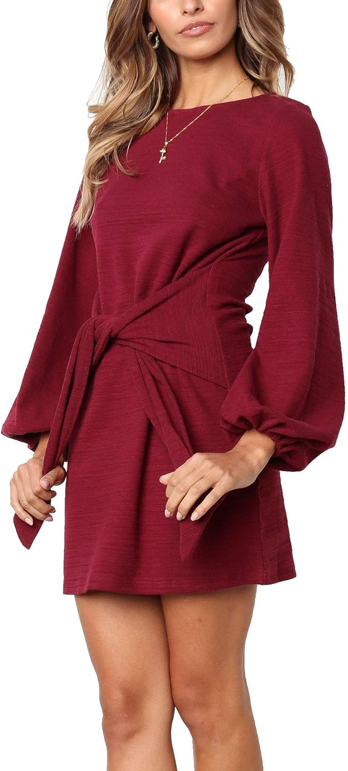 R.Vivimos Women's Autumn Winter Cotton Long Sleeves Elegant Knitted Bodycon Tie Waist Sweater Pencil Dress at  Women’s Clothing store