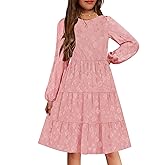 YOVION Girls Fall Long Sleeve Dress Ruffle Tiered A-Line Formal Wedding Party Dresses with Pockets for 6-12 Years