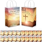 Zhanmai 50 Pcs Easter Christian Gift Bags Church Visitor Welcome Packets Bulk with Handles Religious Baptism Bags with Bible Verse for Holiday Party 5.91 x 3.15 x 8.27 Inch