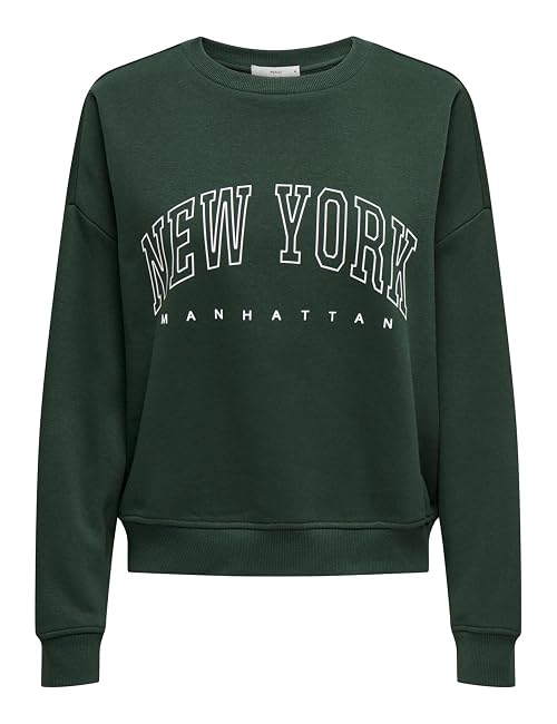ONLY Women's Onlsweat Life L/S Crew O.Size State Noos Sweatshirt with Print, Pine Grove, XL