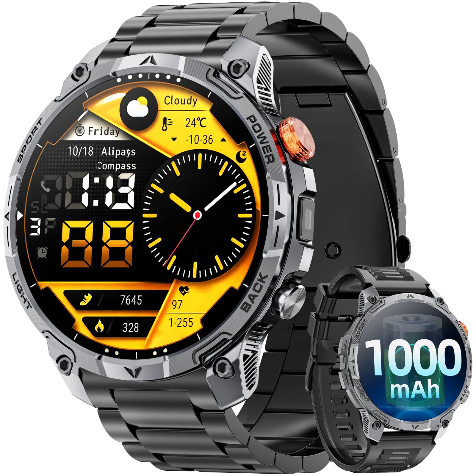 Photo 1 of mingwear Military Smart Watches for Men,1.75? Smartwatch with 100-Day Ultra-Long Battery/Flashlight,Fitness Watch for Heart Rate/Sleep/Calling/110+ Sports Mode Smart Watch for Android iOS 1000 mAh