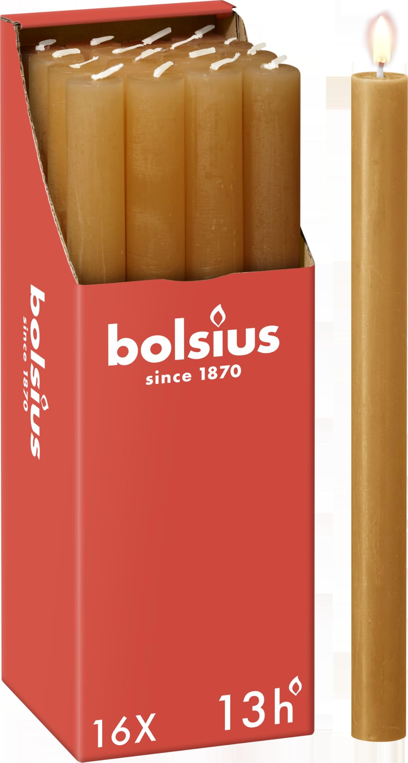 Bolsius Rustic Dinner Candles - Yellow - Pack of 16 - Long Burning Time of 13 Hours - Household Candle - Interior Decoration - Unscented - Includes Natural Vegan Wax - 27 x 2.3 cm โ image 1