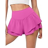IWD Women's Flowy Running Shorts High Waisted Double Ruffle Butterfly Athletic Shorts 2 in 1 Tennis Shorts with Pockets