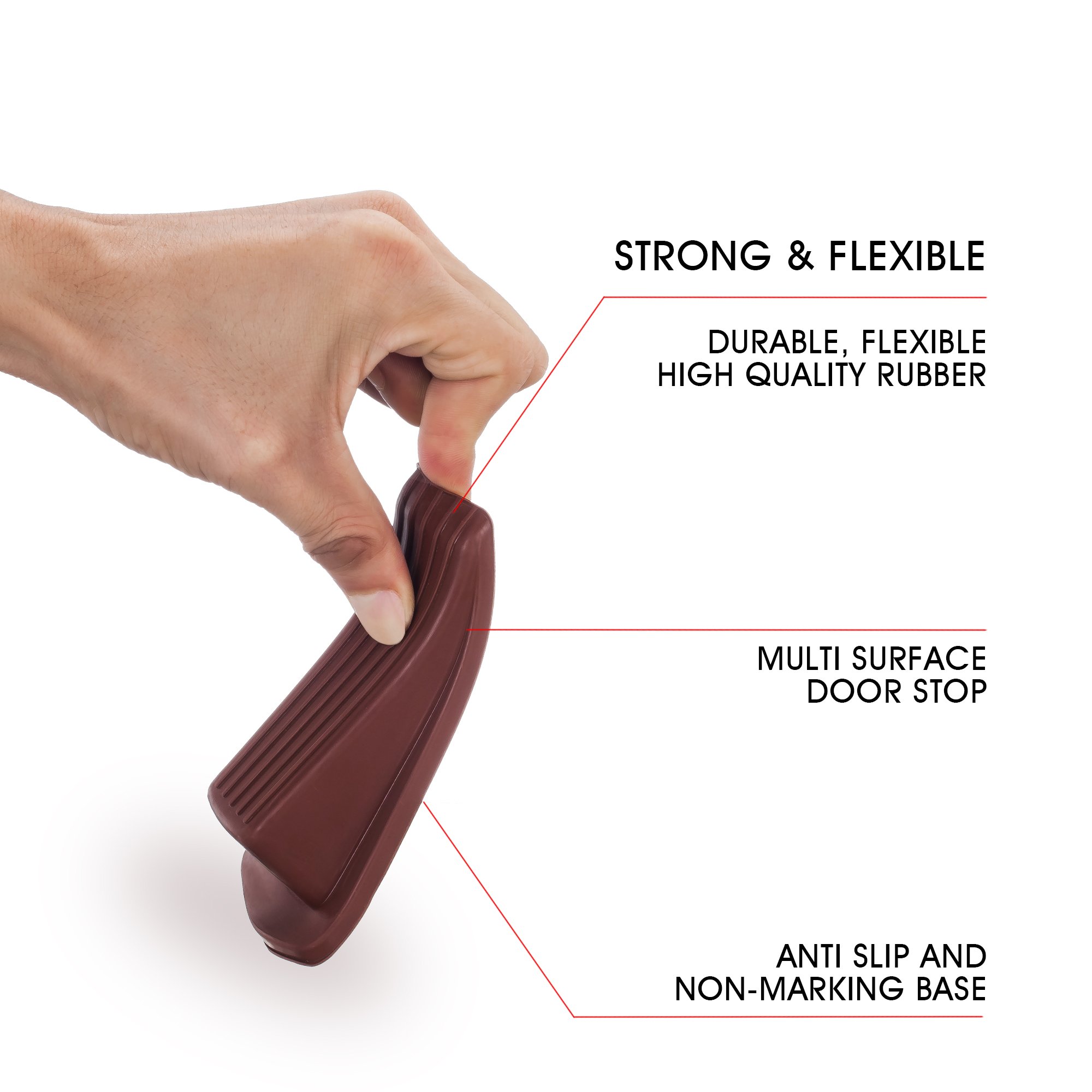 Door Stopper Set Heavy Duty Door Stop Wedge Rubber with 2 Pcs Finger Pinch Guard + 2 Pcs Self-Adhesive Door Knob Wall Protector Work On All Floor Surface