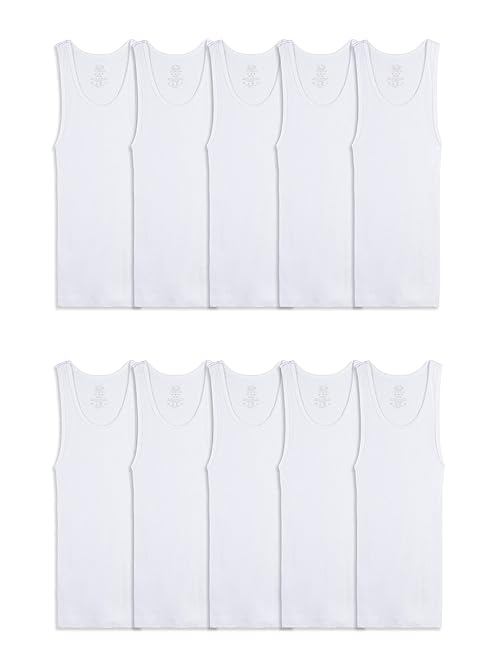 Fruit Of The Loom Boys Eversoft Cotton Undershirts, T Shirts & Tank Tops Underwear, Tank - Boys - 10 Pack - White, Small US