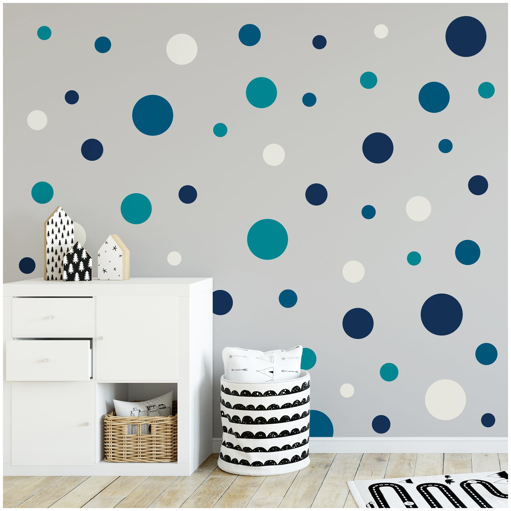 yabaduu 100 Adhesive Dots Circles Dots Wall Sticker Children's Room Bedroom Baby Room Sticker Film Decoration Self-Adhesive for Boys Girls Pastel (Y035-10 Petrol)